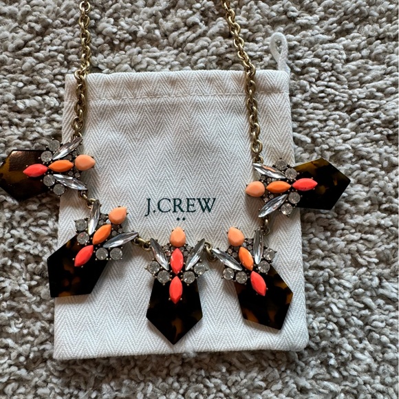 J.Crew Statement Necklace Tortoise & Coral Jewel Cluster | Vintage Style Gold - Picture 7 of 7